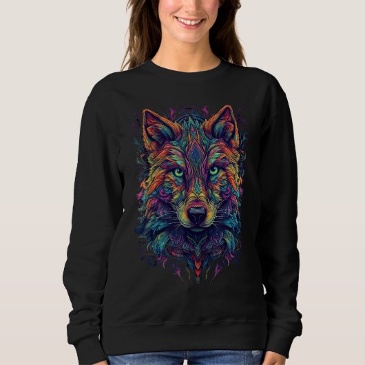 Colorful Wolf Psychedelic Trippy Hippie Men Women  Trui (Voorkant)