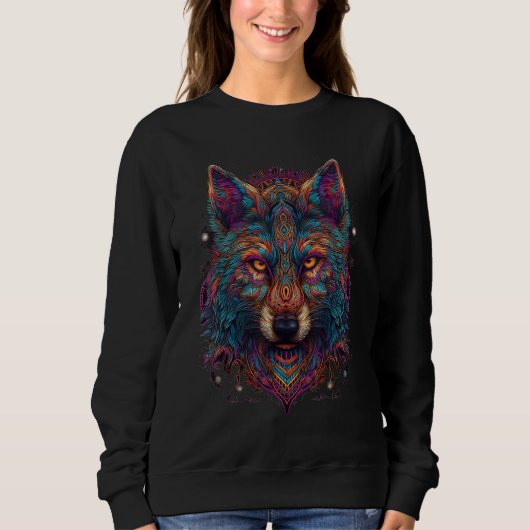 Colorful Wolf Psychedelic Trippy Hippie Men Women Trui (Voorkant)