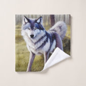 Colorful Wolf Standing Bad Handdoek (Wasdoekje)