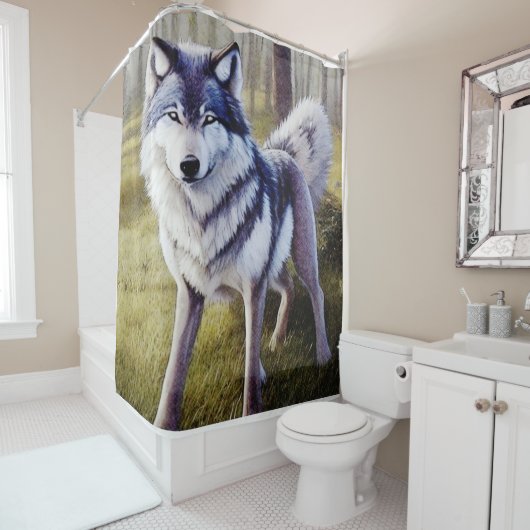 Colorful Wolf Standing Douchegordijn (In situ)