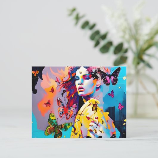 Colorful Woman and Butterflies Briefkaart (Staand voorkant)