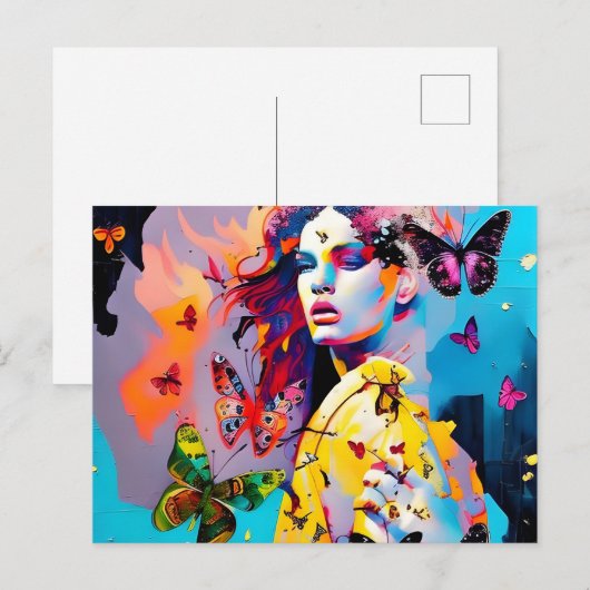 Colorful Woman and Butterflies Briefkaart (Voorkant / Achterkant)