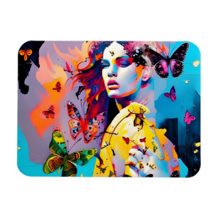Colorful Woman and Butterflies Magneet