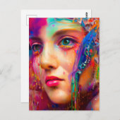 Colorful Woman bedekt met Briefkaart verf (Voorkant / Achterkant)