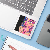 Colorful Woman Vinyl Sticker (Laptop met iPhone)