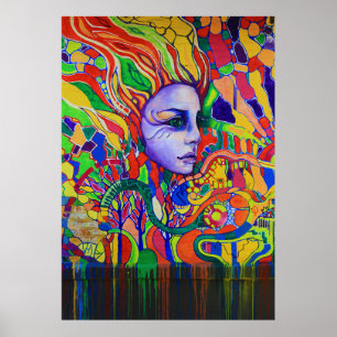 Colorful Woman's Face Graffiti in Vinnitsa Ukraine Poster