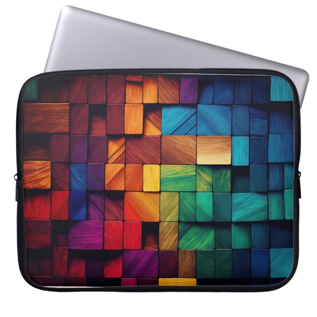 COLORFUL WOOD BLOCKS KIJKEN LAPTOP SLEEVE (Voorkant)