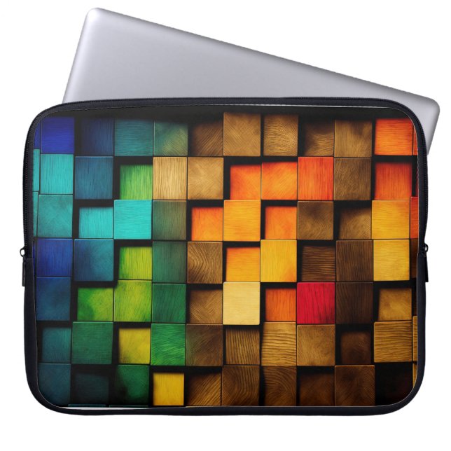 COLORFUL WOOD BLOCKS KIJKEN LAPTOP SLEEVE (Voorkant)