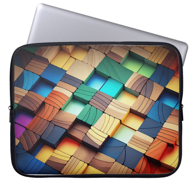 COLORFUL WOOD BLOCKS KIJKEN LAPTOP SLEEVE (Voorkant)
