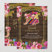 Colorful Wood Charro Pink Fiesta Cinco Party Invit Kaart (Voorkant / Achterkant)