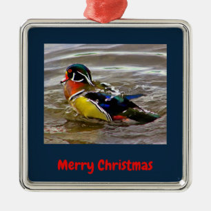 Colorful Wood Duck Drake Navy met kerstomlijsting Metalen Ornament