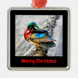 Colorful Wood Duck Merry Kerstmis omgeven Metalen Ornament