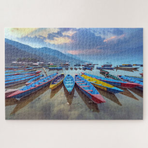 Colorful Wooden Boats Phewa Lake Nepal Revel Legpuzzel