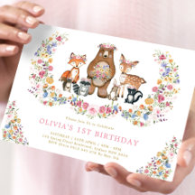 Colorful Woodland Animals Garden Flowers Birthday