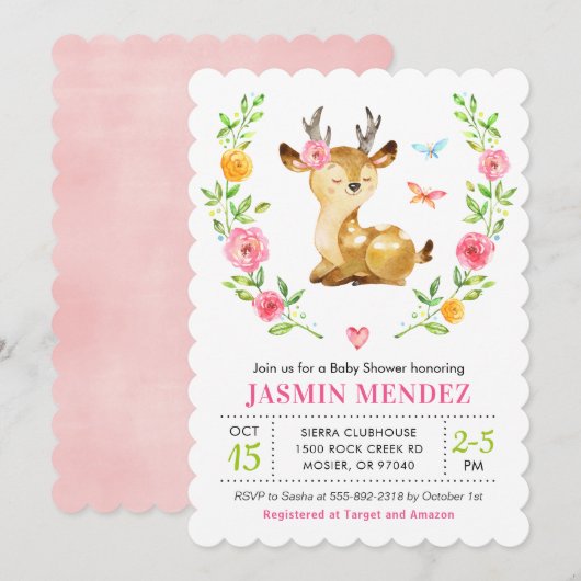 Colorful Woodland Forest Baby shower Sprinkle Deer Kaart (Voorkant / Achterkant)