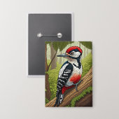 Colorful Woodpecker in Forest Button (Voorkant / Achterkant)