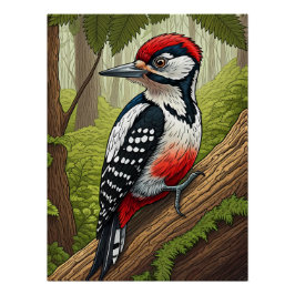 Colorful Woodpecker in Forest Perfect Poster