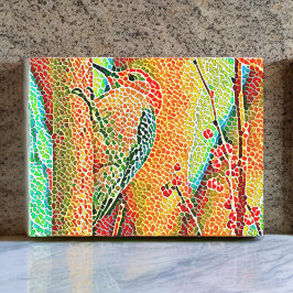 Colorful Woodpecker in Tree Faux Mosaic Briefkaart