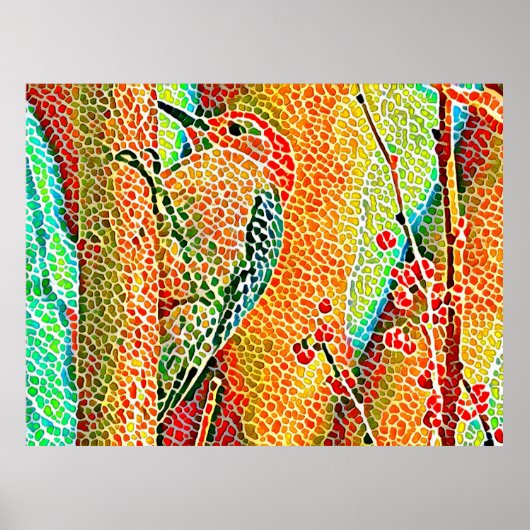 Colorful Woodpecker in Tree Faux Mosaic Poster (Voorkant)