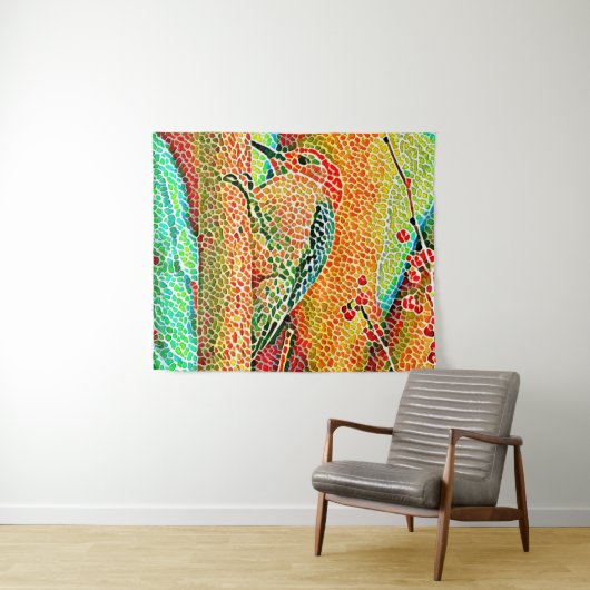 Colorful Woodpecker in Tree Faux Mosaic Wandkleed (In Situ (horizontaal))