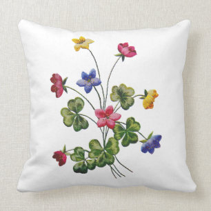 Colorful Woodsorrel Faux Embroided Pillow Kussen