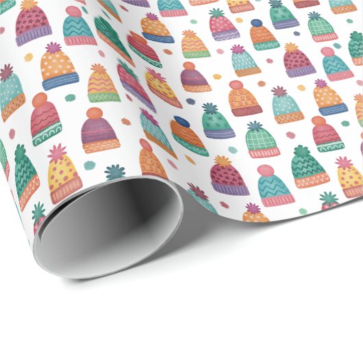 Colorful Woolly Hats Winter Cadeaupapier (Rol Hoek)