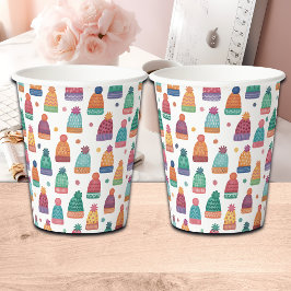 Colorful Woolly Hats Winter Papieren Bekers