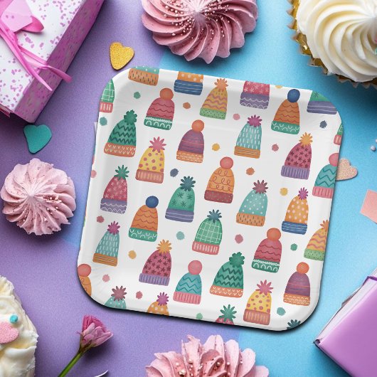 Colorful Woolly Hats Winter Papieren Bordje