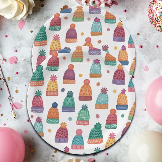 Colorful Woolly Hats Winter Papieren Bordje