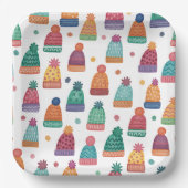 Colorful Woolly Hats Winter Papieren Bordje (Voorkant)