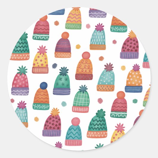 Colorful Woolly Hats Winter Ronde Sticker (Voorkant)