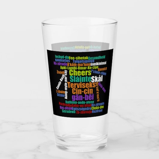 Colorful Word Art Cheers in vele talen Glas (Voorkant)