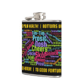 Colorful Word Art Cheers in vele talen Heupfles (Links)