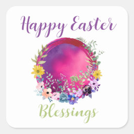 Colorful World Happy Easter Blessing Custom Text Vierkante Sticker