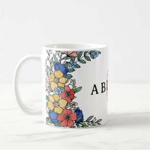Colorful Yellow Blue Coral Floral Monogram Koffiemok