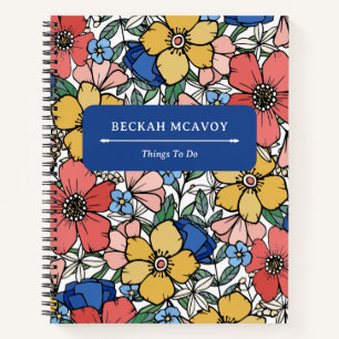Colorful Yellow Blue Coral Floral Pattern Business Notitieboek