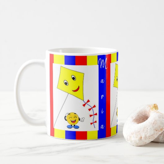 Colorful Yellow Blue Kite Stripe Mok (Met donut)