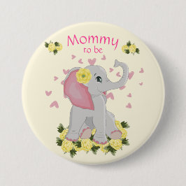 Colorful Yellow "Mama to be" baby shower Elephant Ronde Button 7,6 Cm
