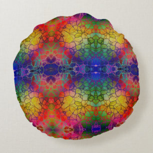 Colorful Yellow Oranje Paars Mosaic Abstract Rond Kussen