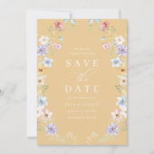 Colorful Yellow Pastel Wildflowers Wedding Save The Date (Voorkant)