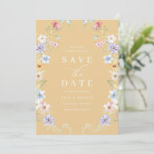 Colorful Yellow Pastel Wildflowers Wedding Save The Date (Staand voorkant)