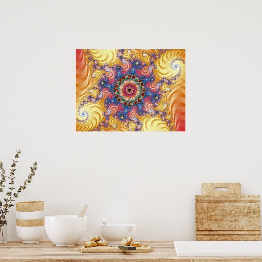 Colorful Yellow Spirals Mandelbrot Poster (Keuken)