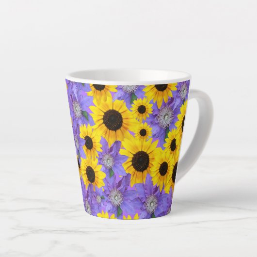 Colorful Yellow Sunflower & Purple Floral Pattern  Latte Mok (Rechterhoek)