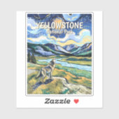 Colorful Yellowstone National Park Wolf Howling Sticker (Vel)
