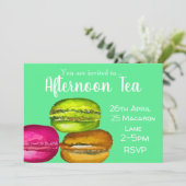 Colorful yummy macaroon namiddagtheekfeestje kaart (Staand voorkant)