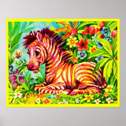 Colorful zebra uit de jaren zestig poster (Voorkant)