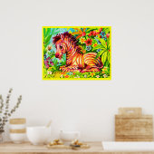 Colorful zebra uit de jaren zestig poster (Keuken)