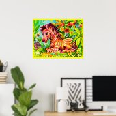 Colorful zebra uit de jaren zestig poster (Thuiskantoor)