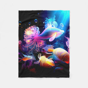 COLORFUL ZEE DIEREN, ZEE CREATURES, PINK DOLPHIN FLEECE DEKEN