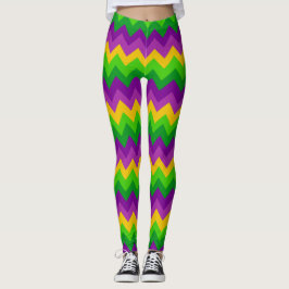 Colorful Zig Zag Stripes Mardi Gras Carnaval Party Leggings